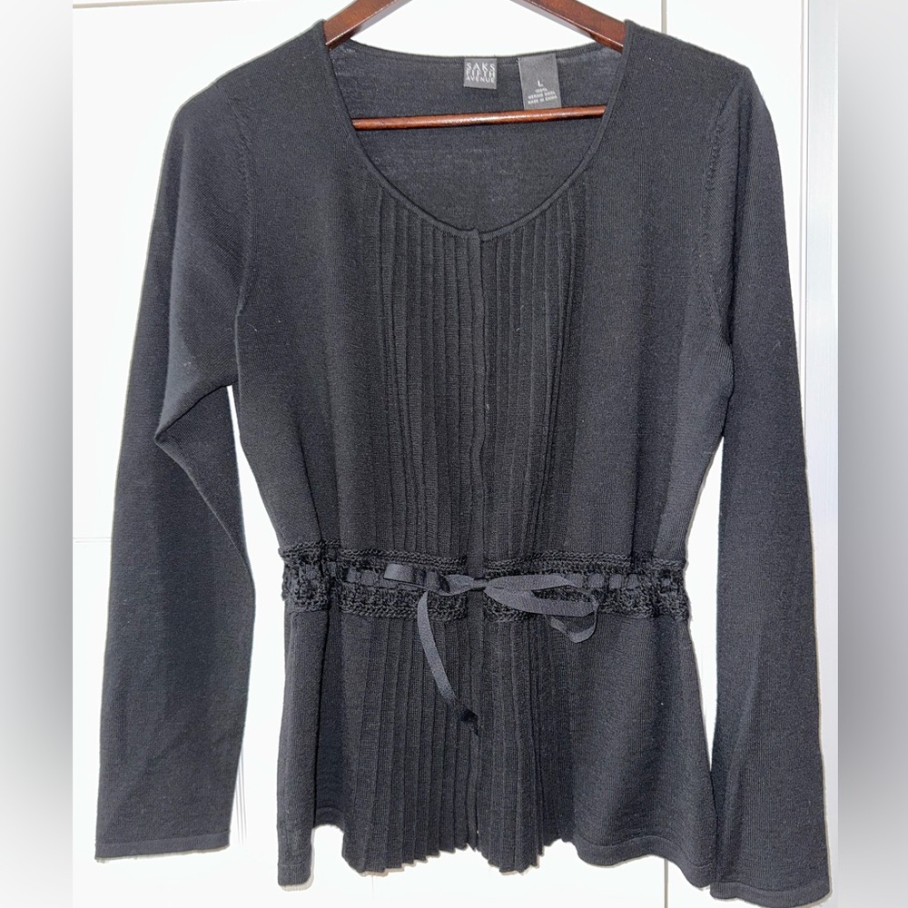 SAKS FIFTH AVENUE, BLACK, 100% MERINO WOOL, WOMEN’S DESIGNER SHIRT       Size: L